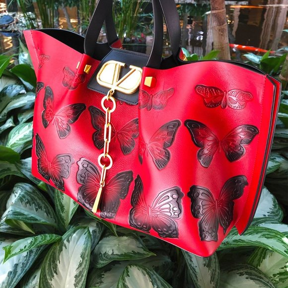 100% Authentic VALENTINO  Red/Black Leather VLOGO Butterfly Tote - Picture 5 of 5